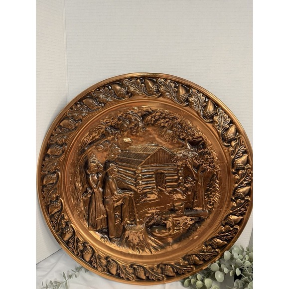 Vintage Coppercraft Guild Copper  Set Of  2 PCs  Wall Hanging Plates 20"and 13" - Picture 11 of 16